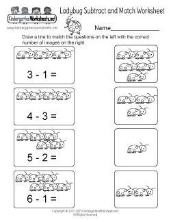 Ladybug Subtract and Match Worksheet