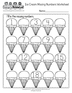 Ice Cream Missing Numbers 1-20 Worksheet