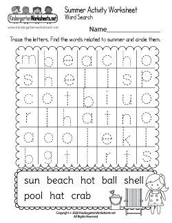 Summer Word Search Activity Worksheet