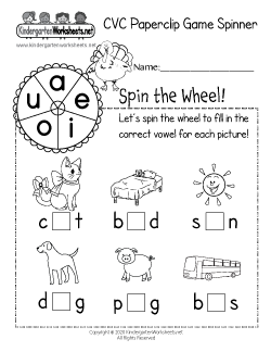 CVC Paperclip Game Spinner Worksheet