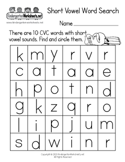 Short Vowel Word Search Worksheet