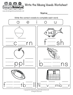Write the Missing Vowels Worksheet