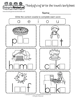 Thanksgiving Write the Vowels Worksheet