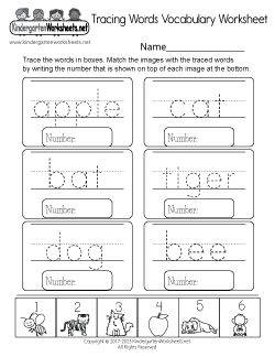 Tracing Words Vocabulary Worksheet