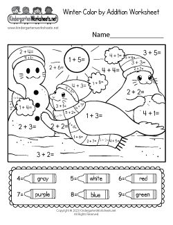 Winter Color by Addition Worksheet