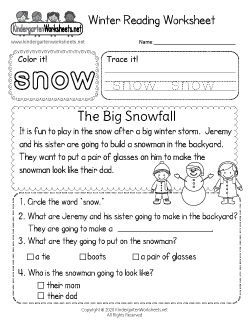 Winter Reading Worksheet