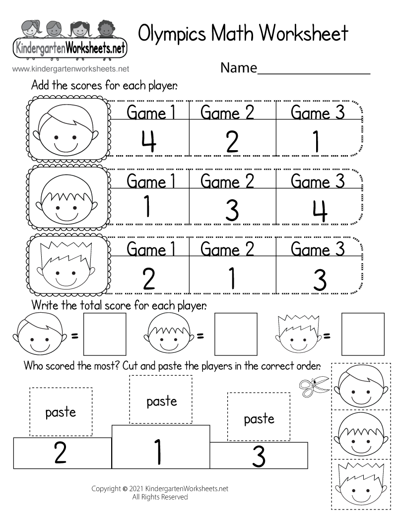 Kindergarten Olympics Math Worksheet Printable