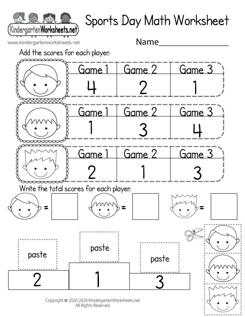 Kindergarten Olympics Math Worksheet Printable