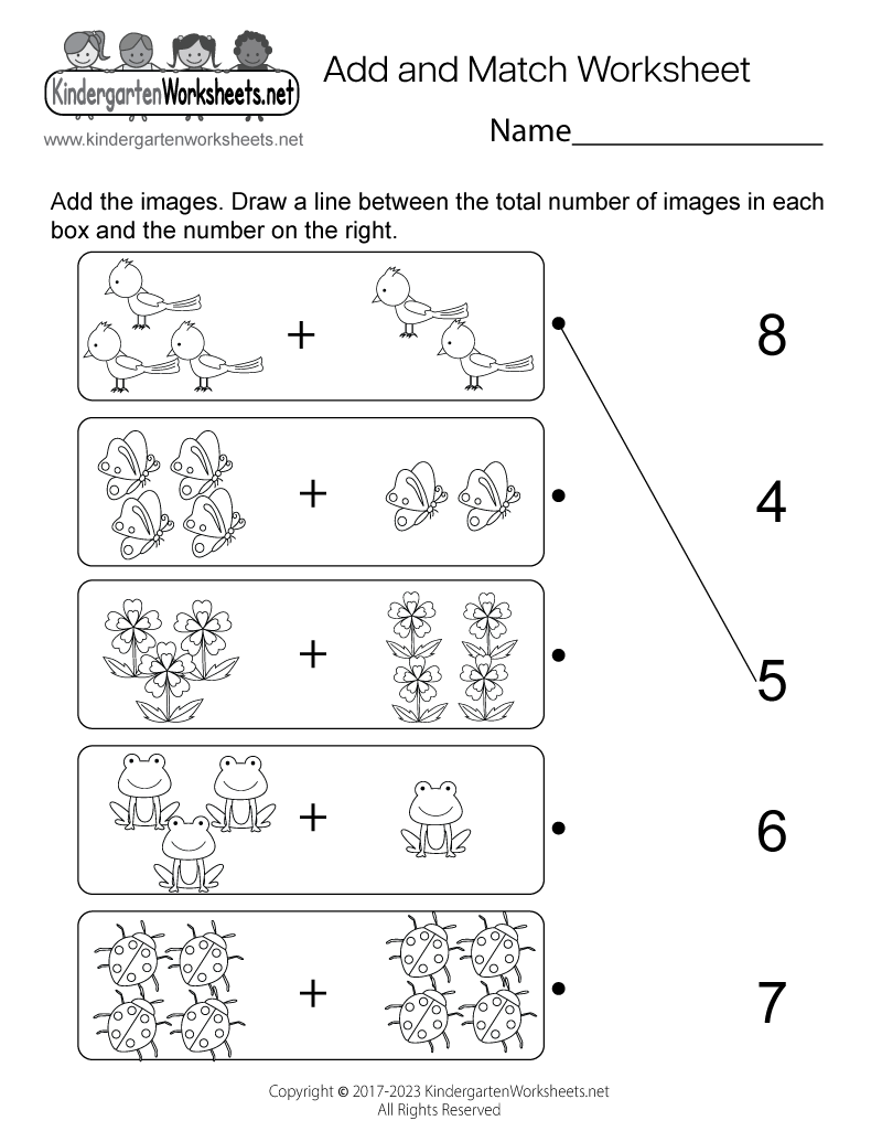 Kindergarten Picture Addition Worksheet Printable
