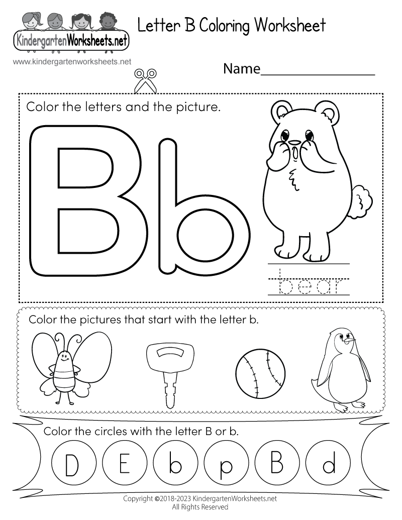 Letter B Coloring Worksheet Free Kindergarten English Worksheet For Kids