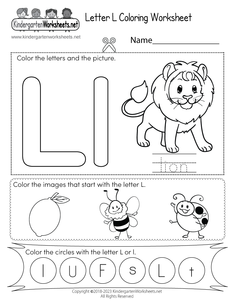 Letter L Coloring Worksheet Free Kindergarten English Worksheet For Kids