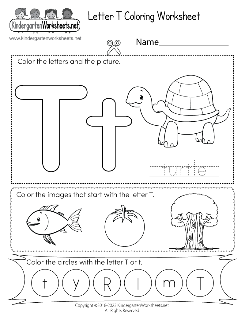 Letter T Coloring Worksheet Free Kindergarten English