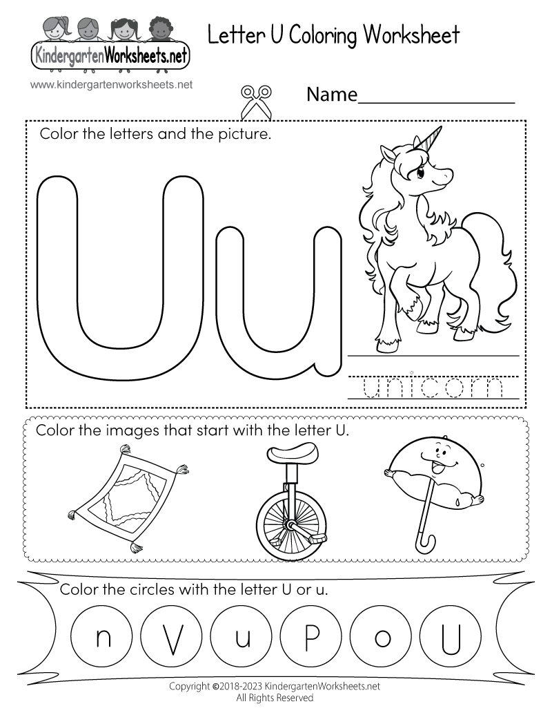 letter u coloring worksheet free kindergarten english worksheet for kids