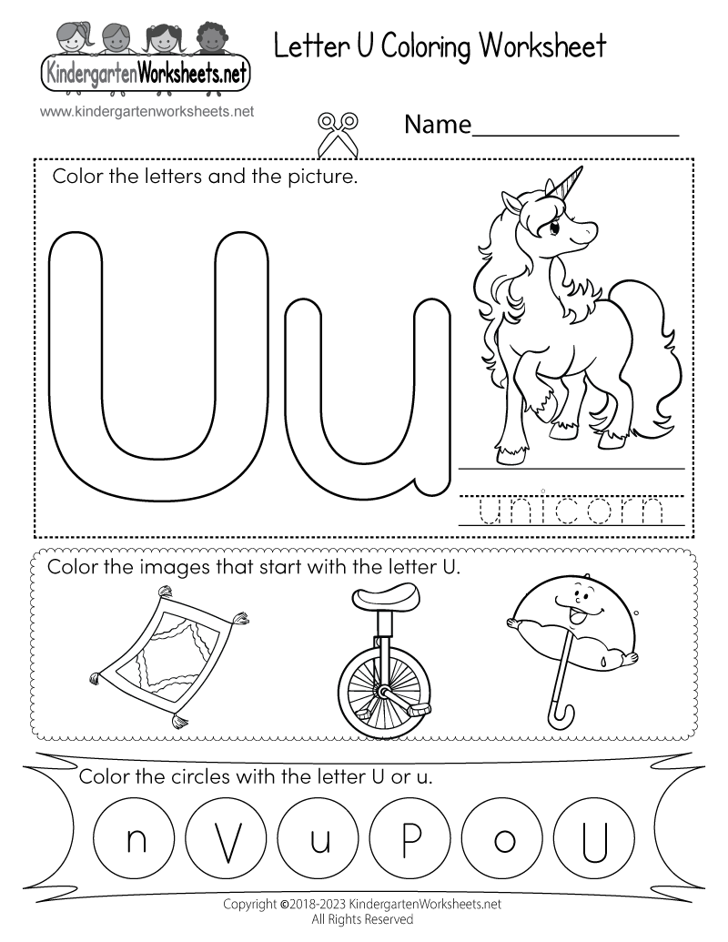 Free Printable Letter U Coloring Worksheet For Kindergarten
