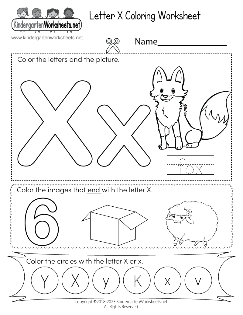 Letter X Coloring Worksheet - Free Kindergarten English Worksheet for Kids