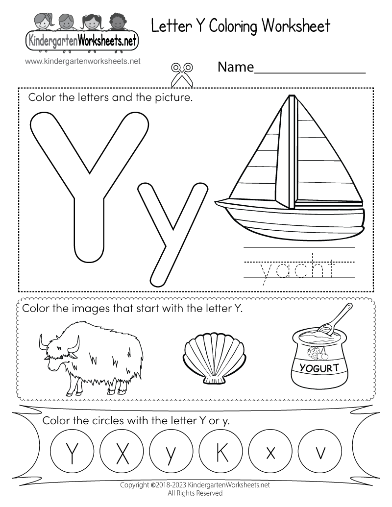 letter y coloring worksheet free kindergarten english worksheet for kids