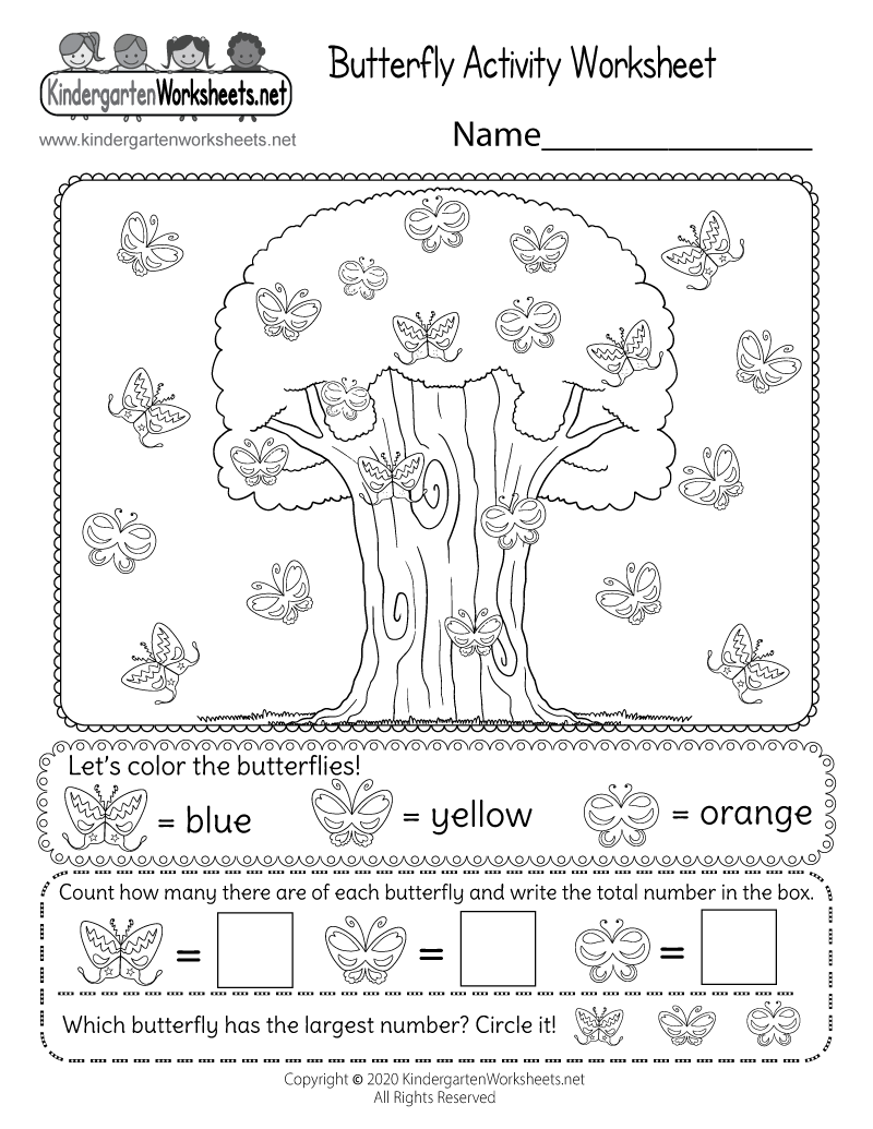 Kindergarten Butterfly Activity Worksheet Printable