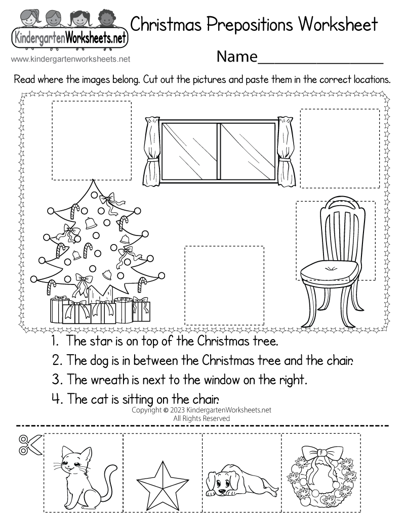 Free Printable Christmas Prepositions Worksheet