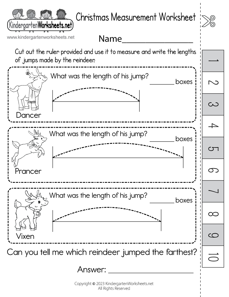 christmas measurement worksheet free kindergarten