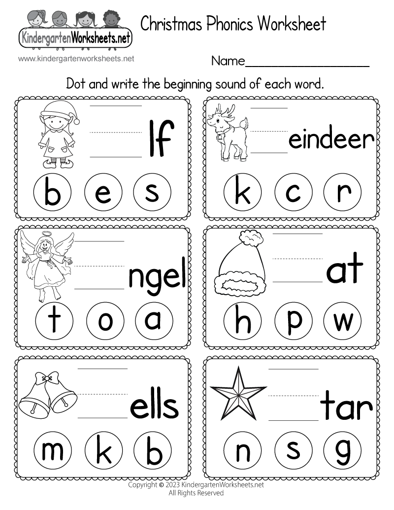 Christmas Phonics Worksheet Free Kindergarten Holiday Worksheet For Kids