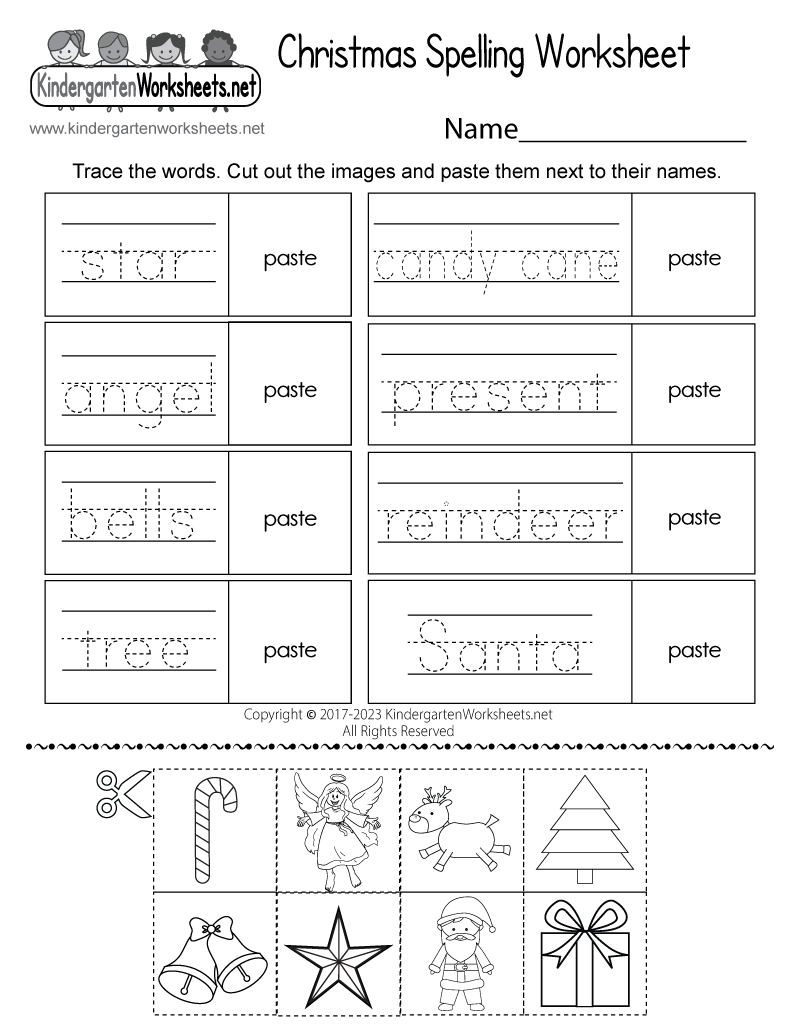 Free Printable Christmas Spelling Worksheet For Kindergarten
