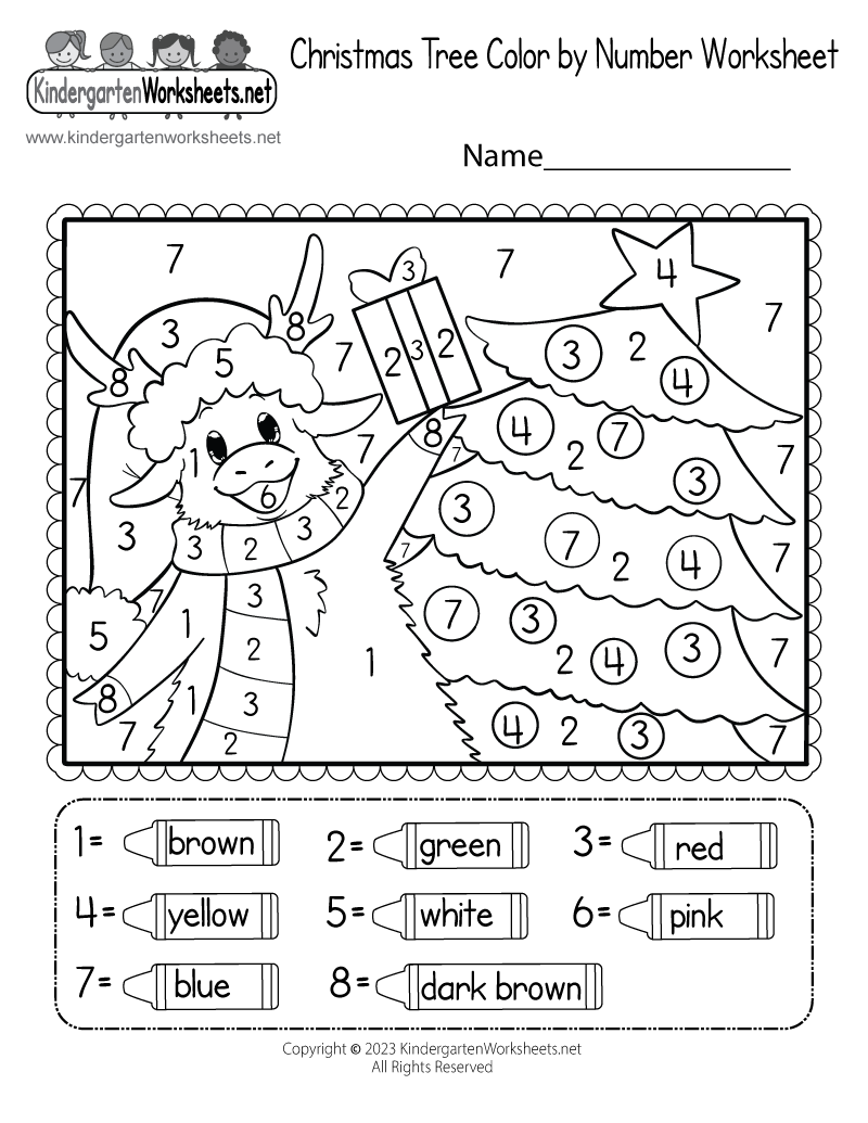 Kindergarten Christmas Tree Coloring Worksheet Printable