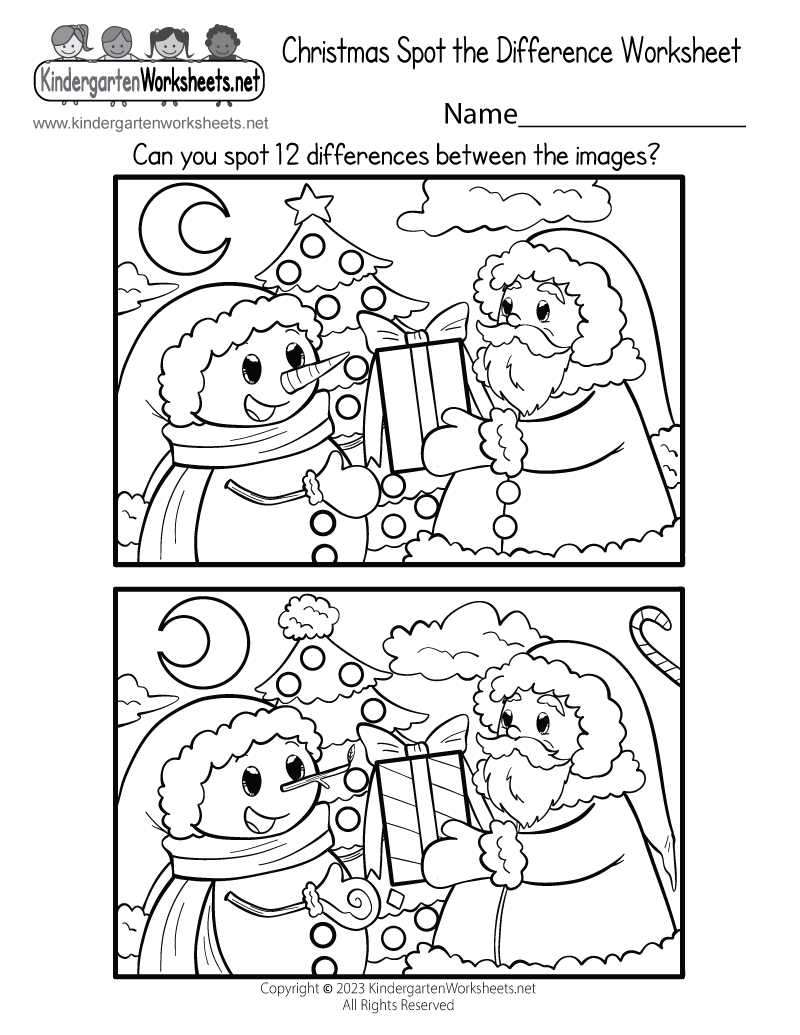 Kindergarten Christmas Spot the Difference Worksheet Printable
