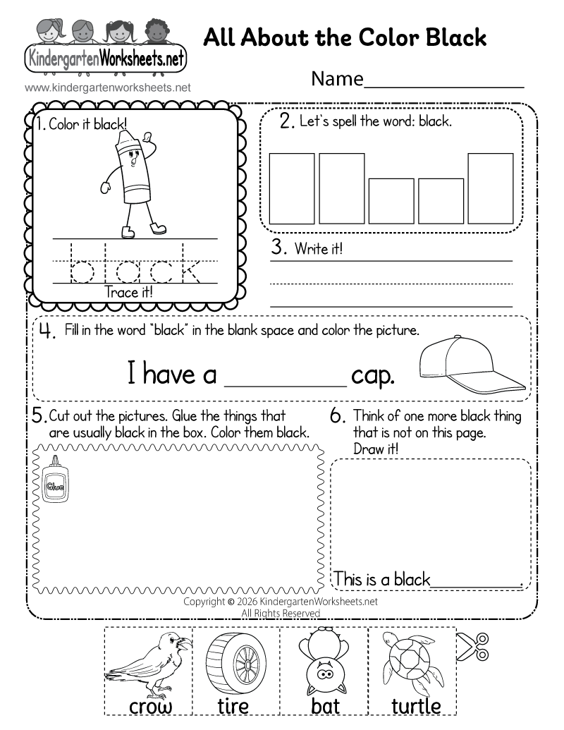 Kindergarten Color Black Worksheet Printable