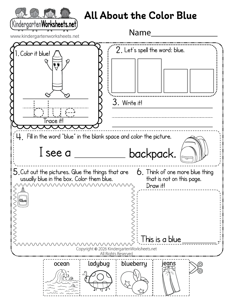Kindergarten Color Blue Worksheet Printable