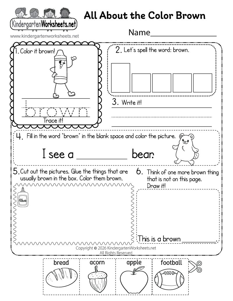 Kindergarten Color Brown Worksheet Printable