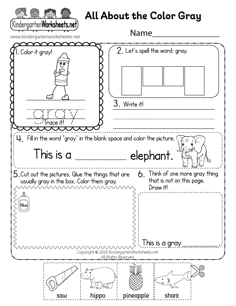 Kindergarten Color Gray Worksheet Printable