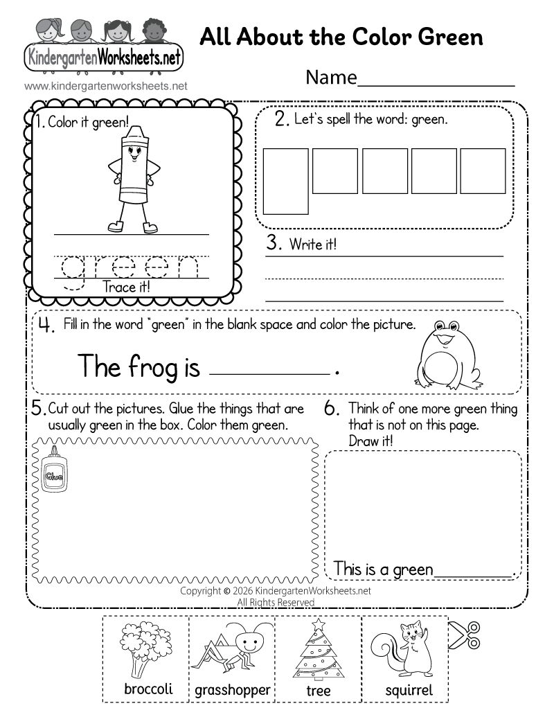 Kindergarten Color Green Worksheet Printable