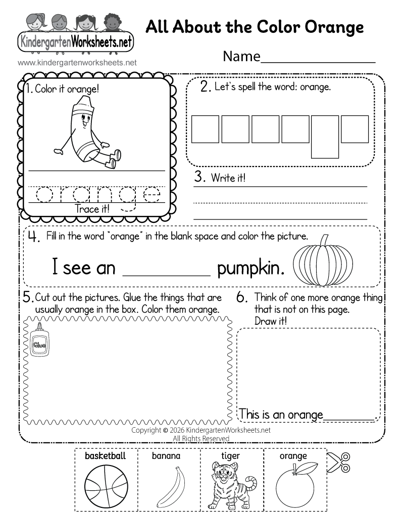 Kindergarten Color Orange Worksheet Printable
