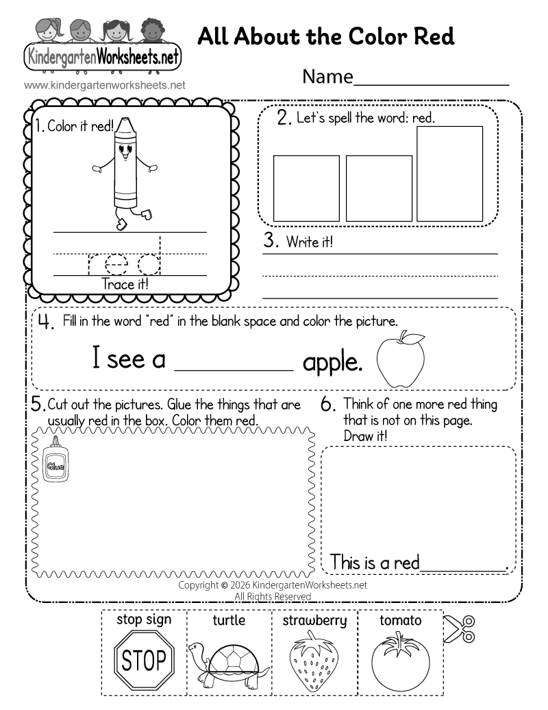 Kindergarten Color Red Worksheet Printable