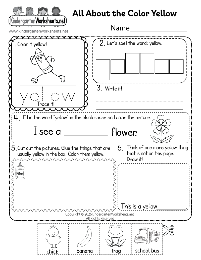 Kindergarten Color Yellow Worksheet Printable