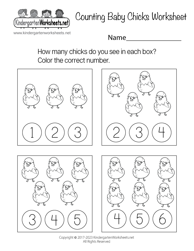 Kindergarten Counting Baby Chicks Worksheet Printable