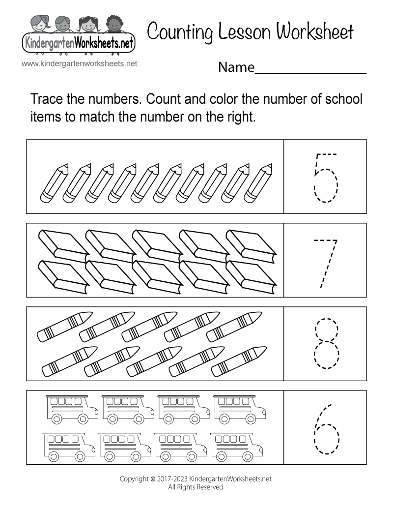 Kindergarten Counting Lesson Worksheet Printable