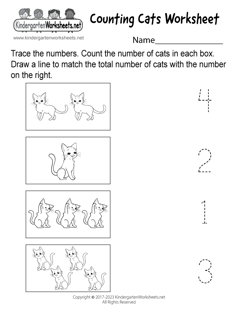 Kindergarten Counting Cats Worksheet Printable