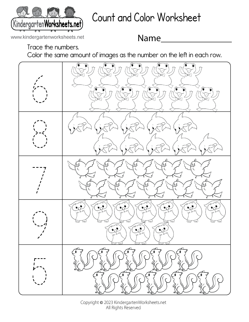 Kindergarten Count and Color Worksheet Printable