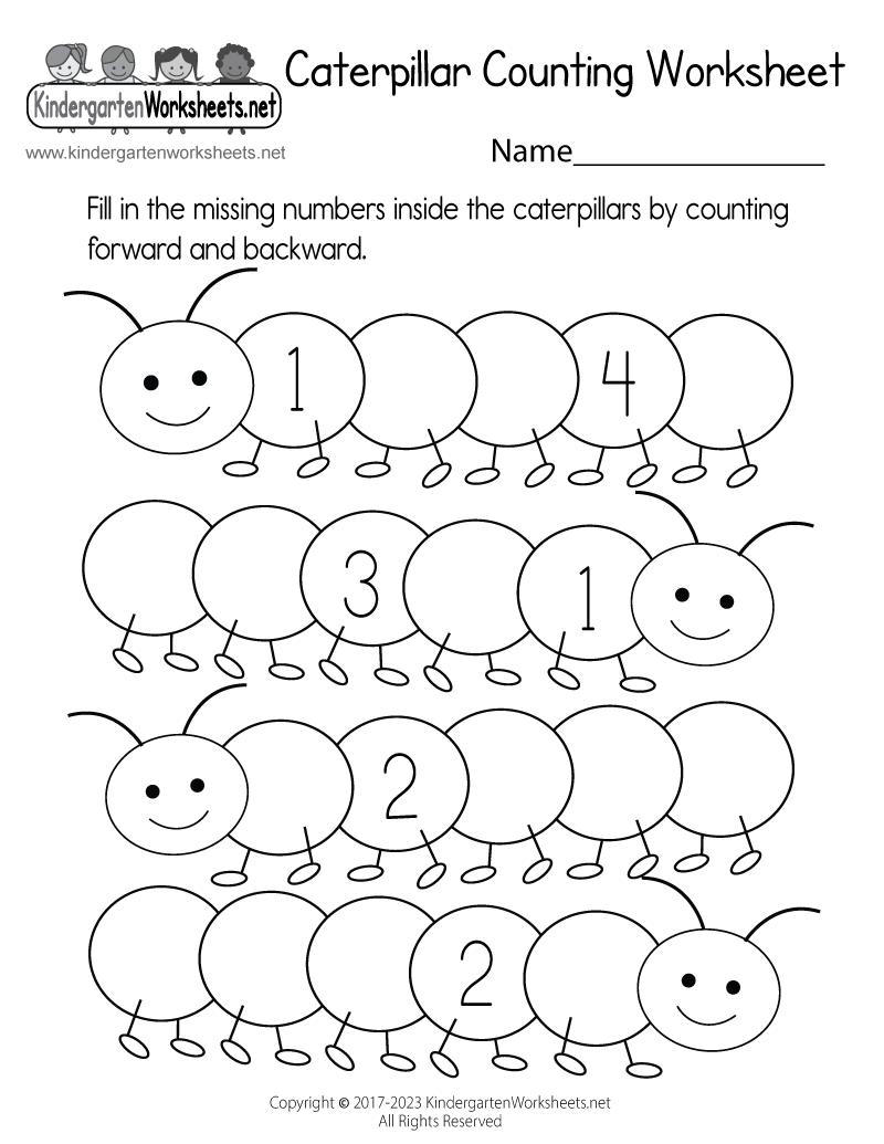 Kindergarten Caterpillar Missing Number Worksheet Printable
