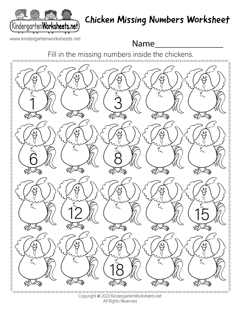 Kindergarten Chicken Missing Numbers Worksheet Printable