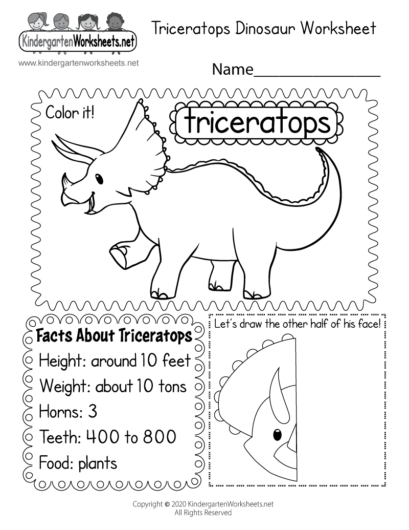Triceratops Dinosaur Worksheet Free Printable Digital PDF
