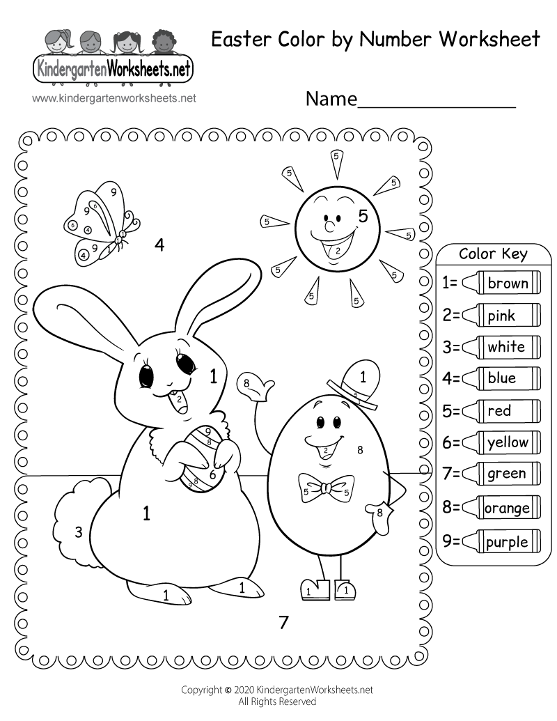 Easter Color By Number Worksheet For Kindergarten