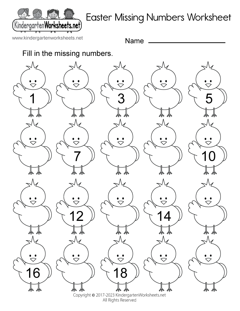 Kindergarten Easter Missing Numbers Worksheet Printable