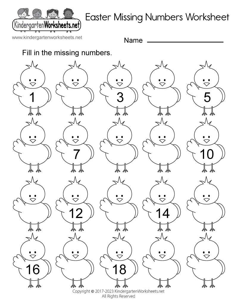 Free Printable Easter Numbers Worksheet for Kindergarten