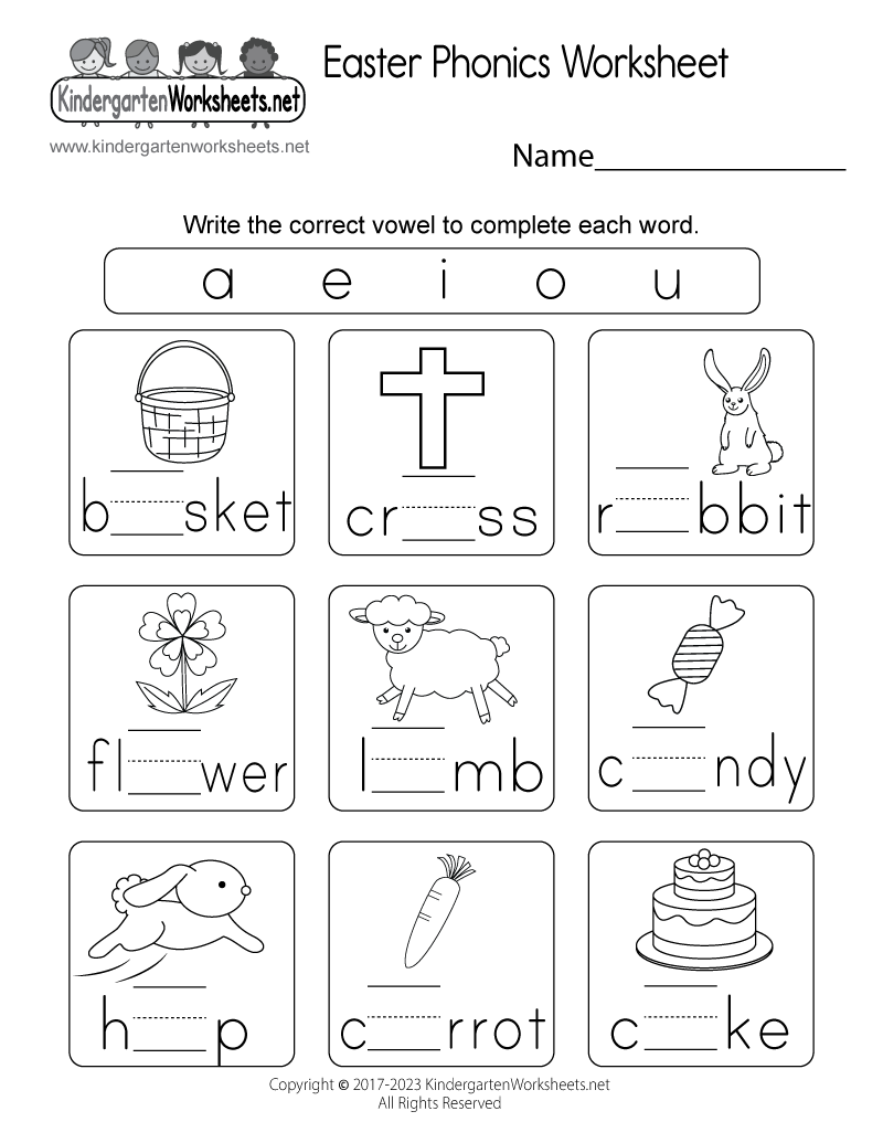 Kindergarten Easter Phonics Worksheet Printable