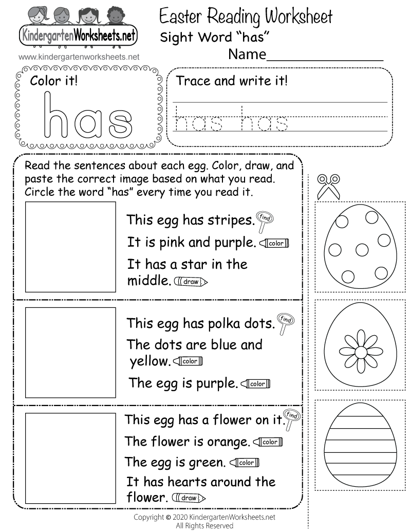 kindergarten worksheets for reading