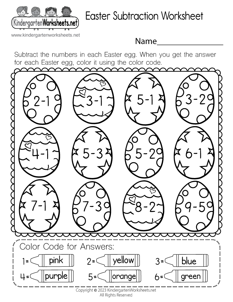 easter subtraction worksheet free kindergarten holiday worksheet for kids