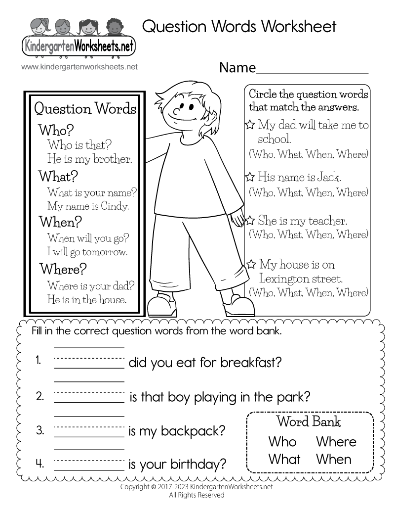 Free Printable English Worksheet For Kindergarten