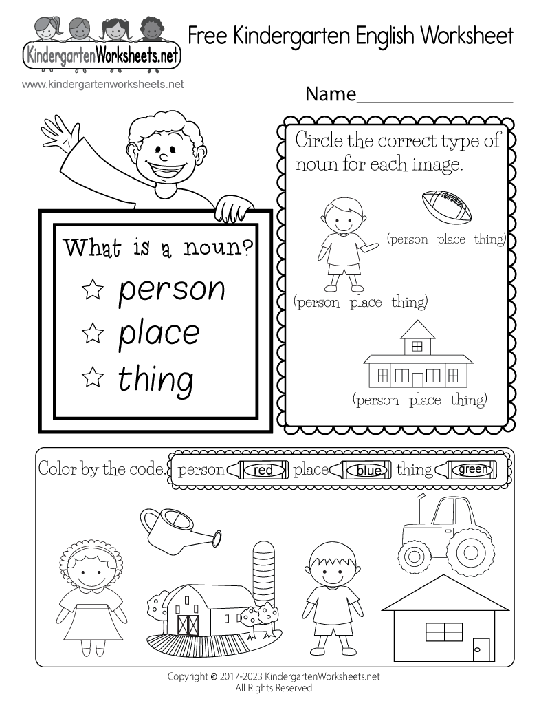 Free Kindergarten English Worksheet Printable